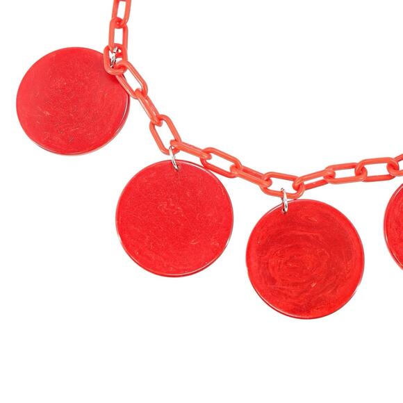 Bold Vintage Large Marbled Red Disk Bakelite Necklace Plastic Chain Geo Mod Read - Picture 4 of 13